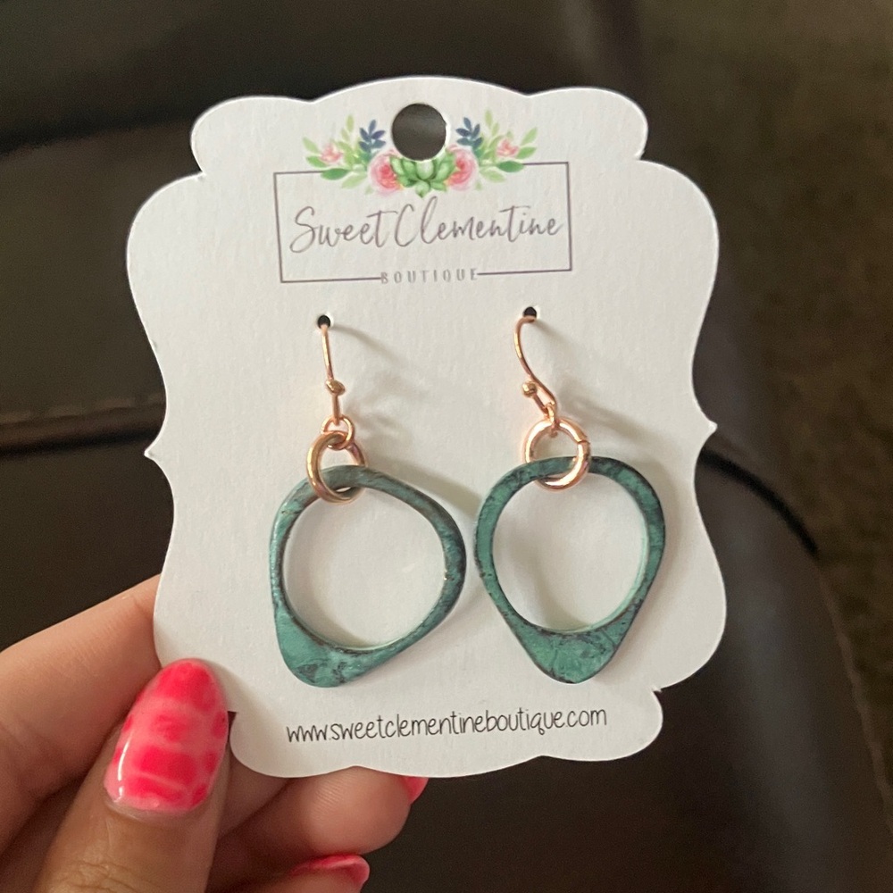 Turquoise Patina Drop Earrings - Green